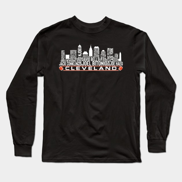 Cleveland Football Team 23 Player Roster, Cleveland City Skyline Long Sleeve T-Shirt by Legend Skyline